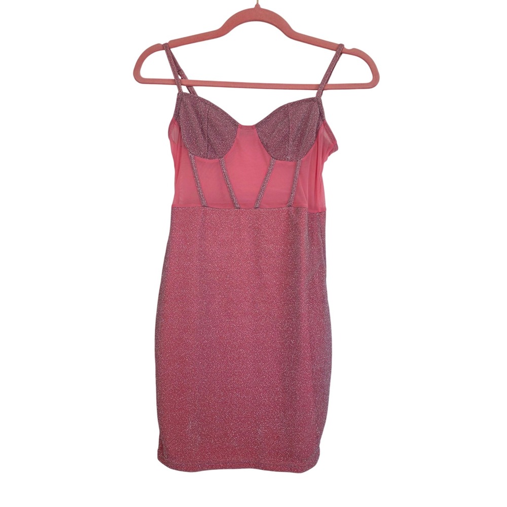 Shein SXY Pink Glitter Corset Mesh Panel Bodycon Mini Dress XS‎
